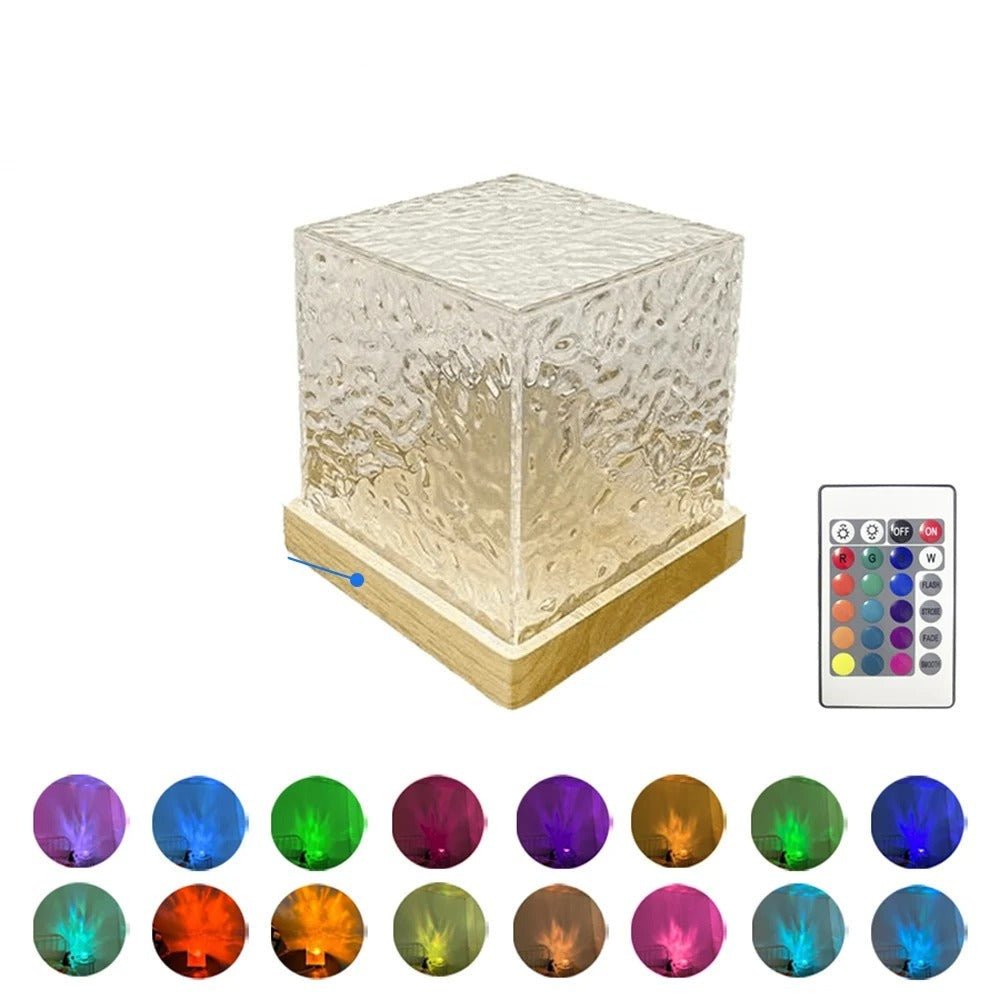 Water Ripple Cube Crystal Lamp With 16 Colors Rotating Light