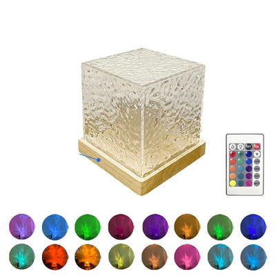 Water Ripple Cube Crystal Lamp With 16 Colors Rotating Light