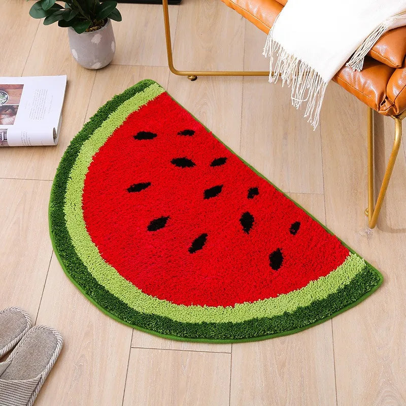 Fruit Pattern Door Rug Half Round Absorbent Non Slip Mat For Home