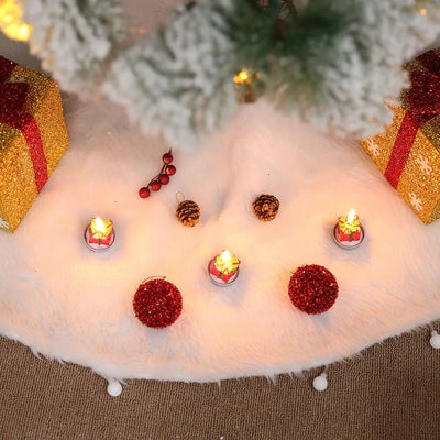 White Faux Fur Christmas Tree Skirt Plush Soft Carpet Holiday Décor