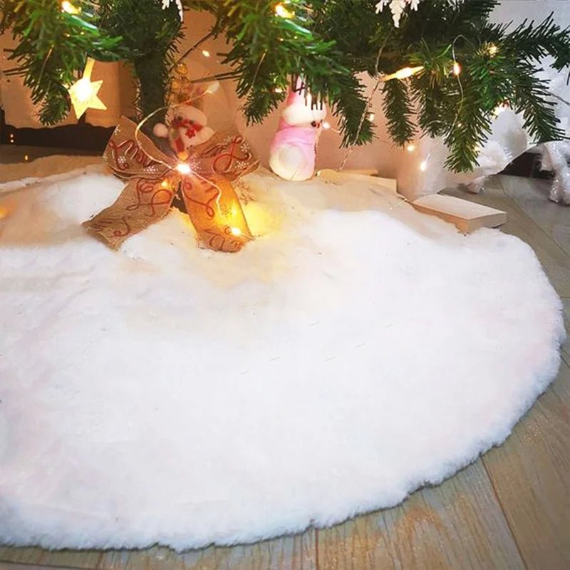 White Faux Fur Christmas Tree Skirt Plush Soft Carpet Holiday Décor