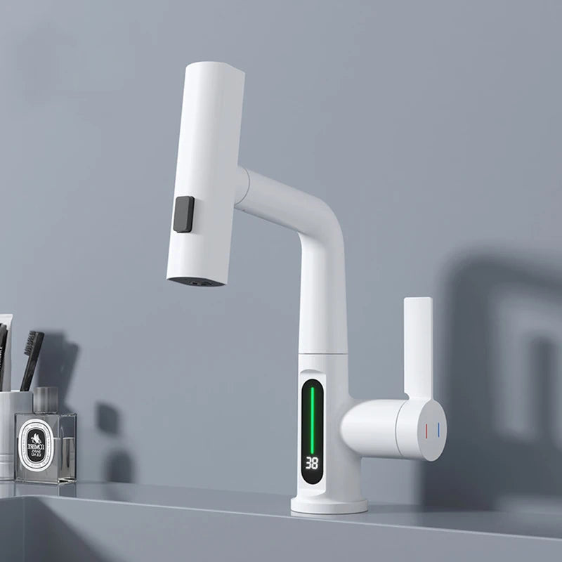 Intelligent Kitchen Faucet Brass Rotatable With Digital Display And Spray Modes