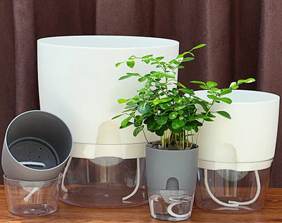 Self-Watering Planter Transparent Dual-Layer Flower Pot With Rope Irrigation