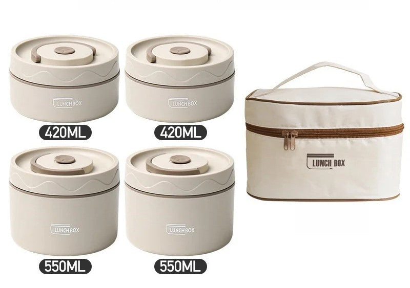 Stackable 4-Tier Bento Lunch Box Stainless Steel With Cutlery Set