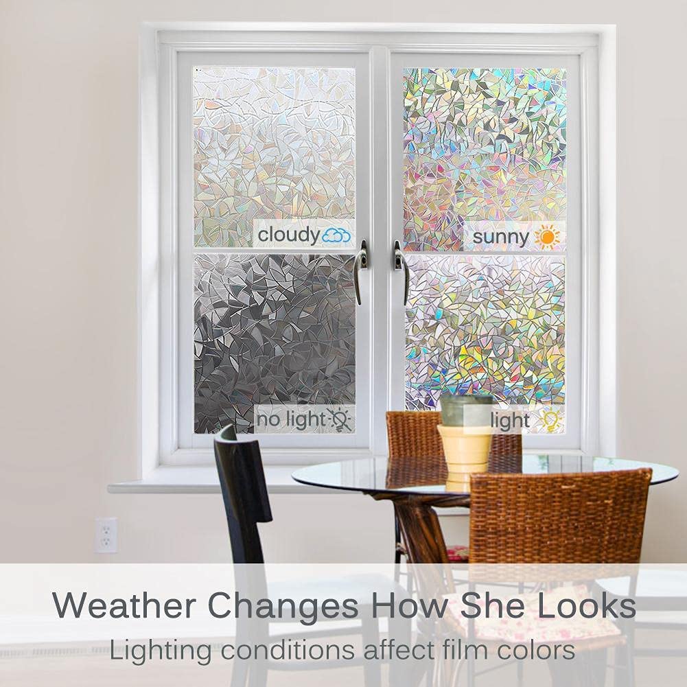 Window Privacy Film Vinyl 3D Clings Rainbow UV Protection Stickers