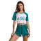 Women Cropped T-shirt And Shorts Set Green Sportswear Two Pieces