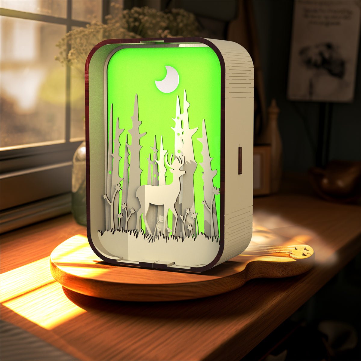 Carving Wood Table Lamp Elegant Night Light For Bedroom Decor