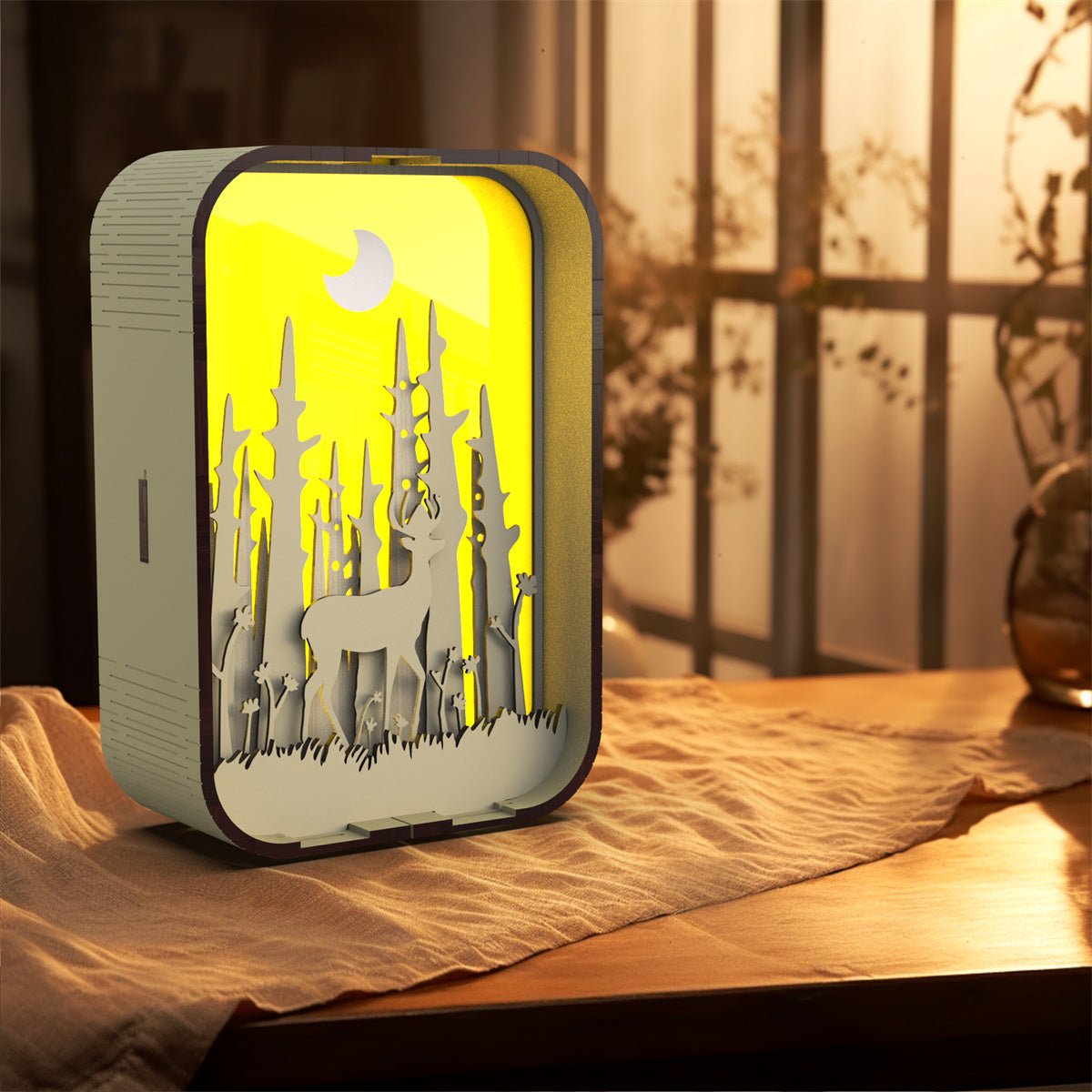 Carving Wood Table Lamp Elegant Night Light For Bedroom Decor