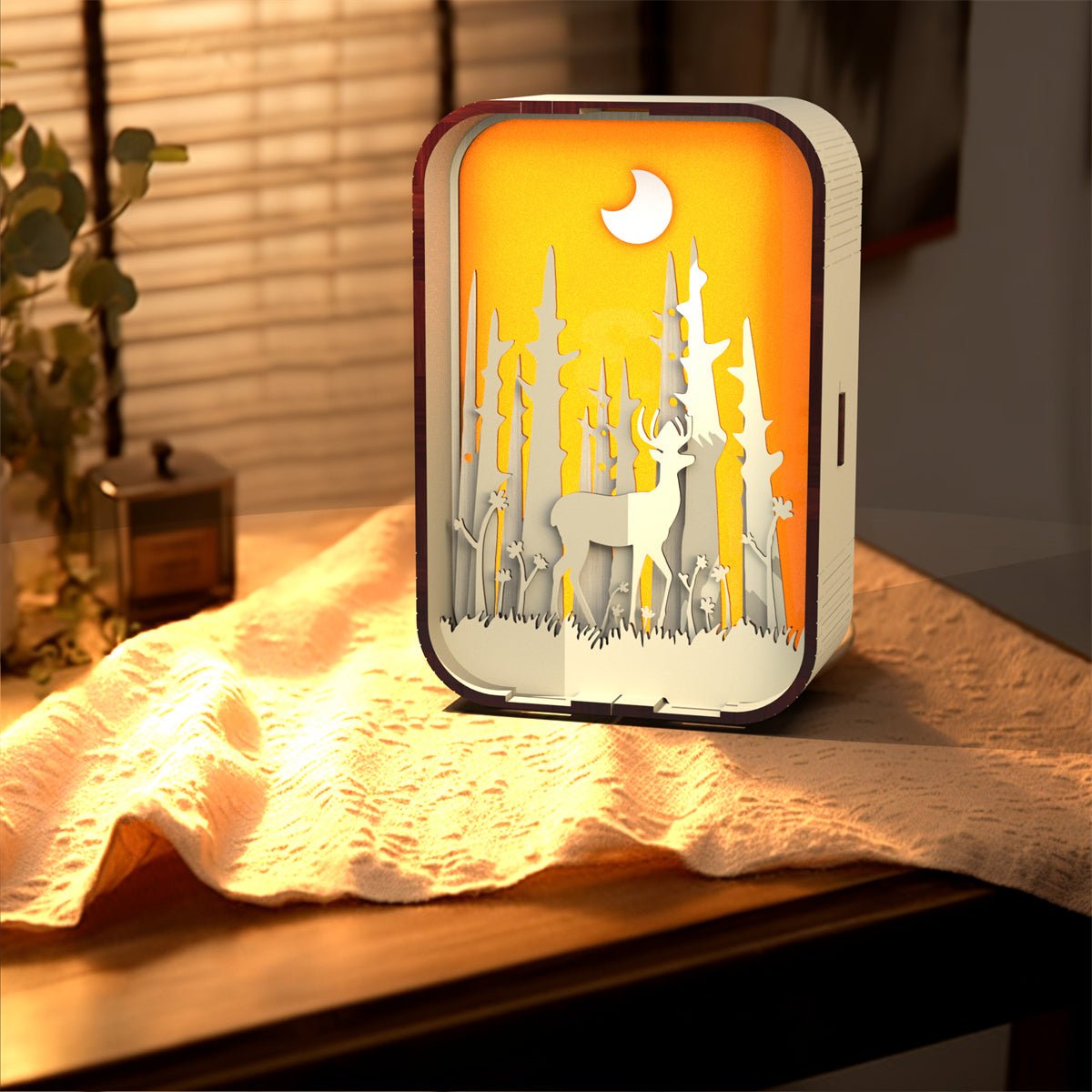 Carving Wood Table Lamp Elegant Night Light For Bedroom Decor