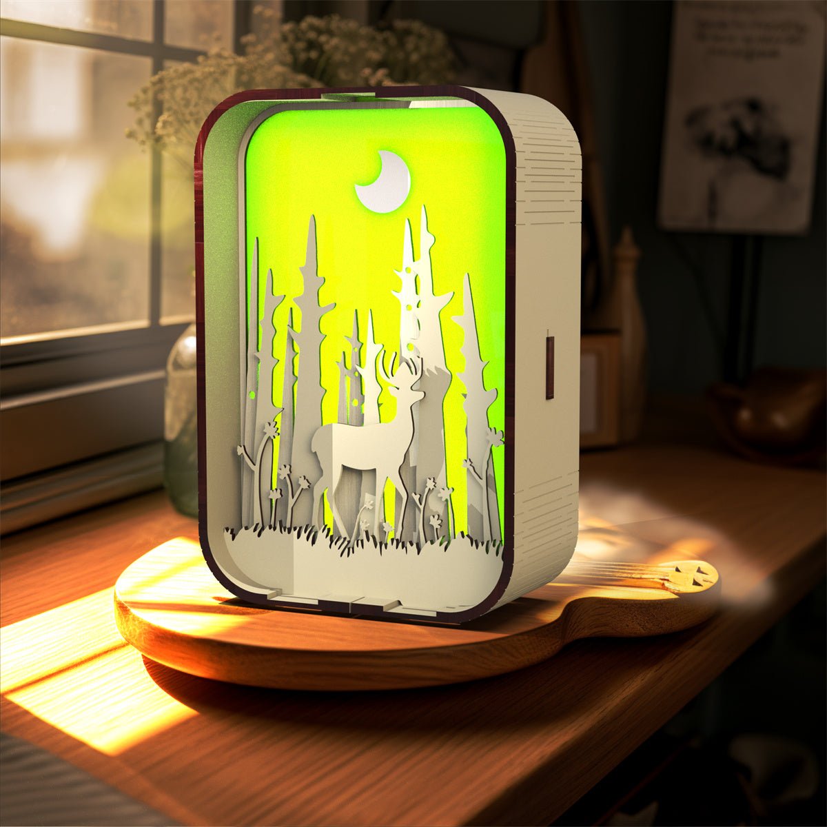 Carving Wood Table Lamp Elegant Night Light For Bedroom Decor