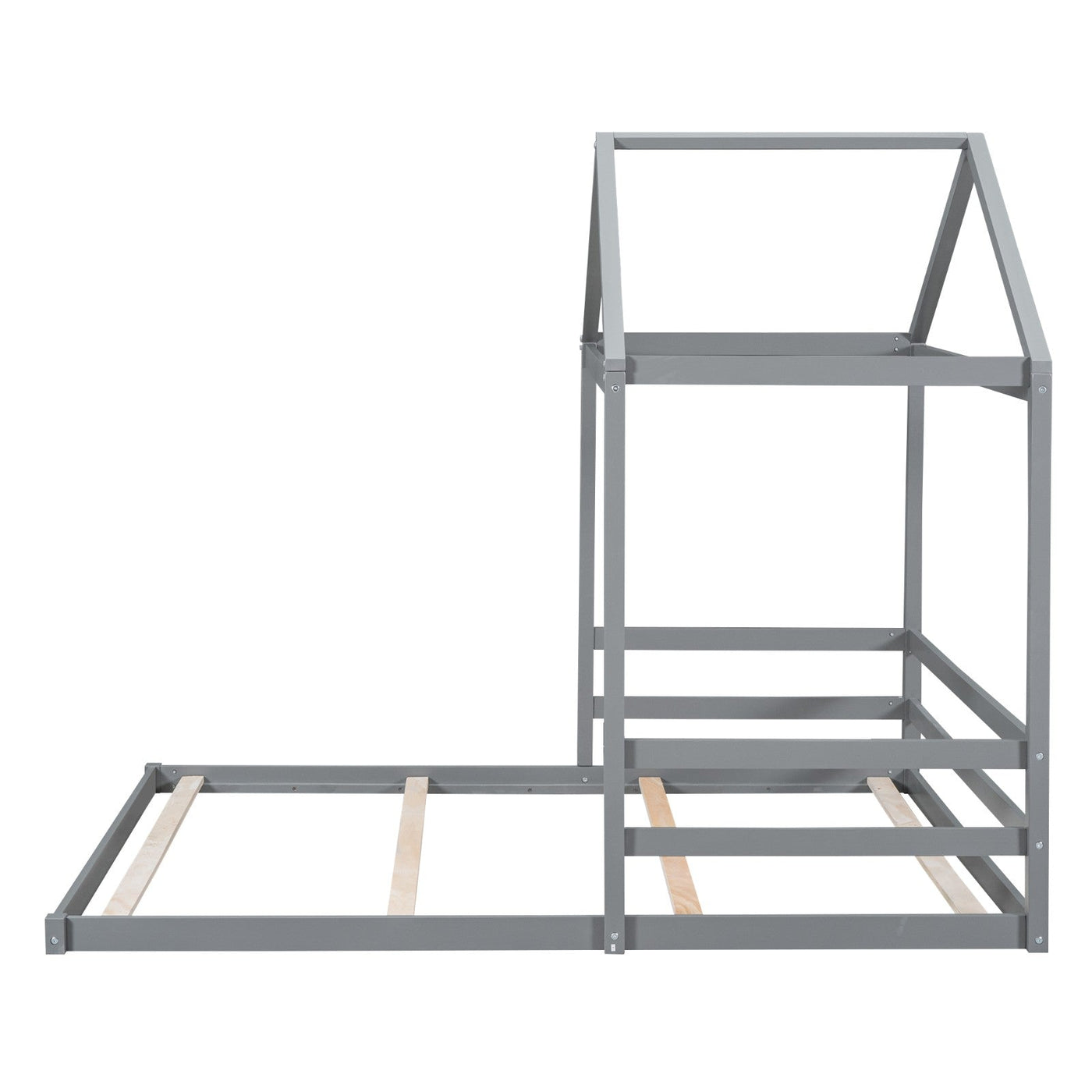 Wood Full Size House Bed With Safety Guardrail For Kids