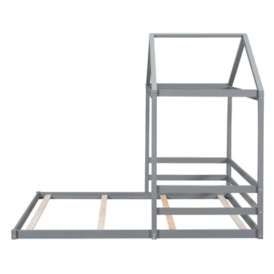 Wood Full Size House Bed With Safety Guardrail For Kids