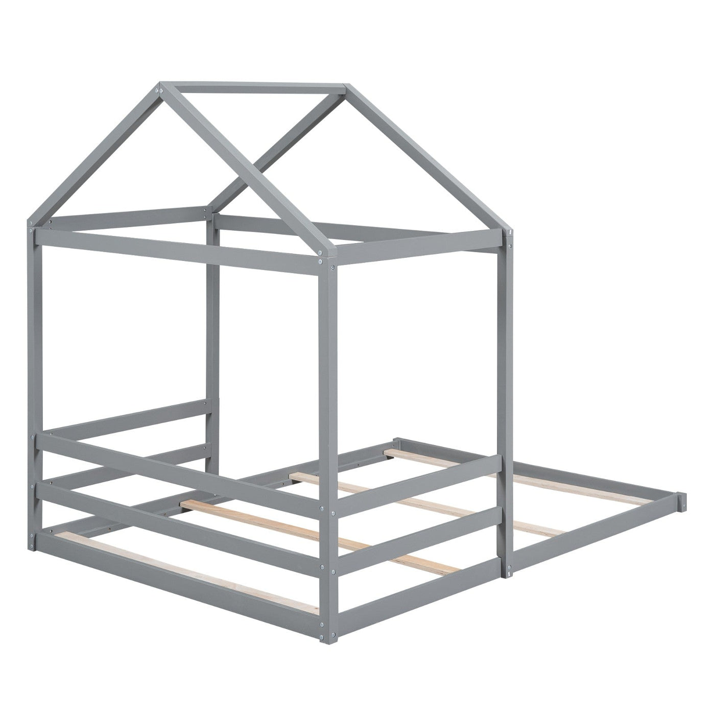 Wood Full Size House Bed With Safety Guardrail For Kids
