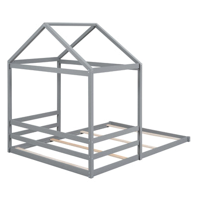Wood Full Size House Bed With Safety Guardrail For Kids