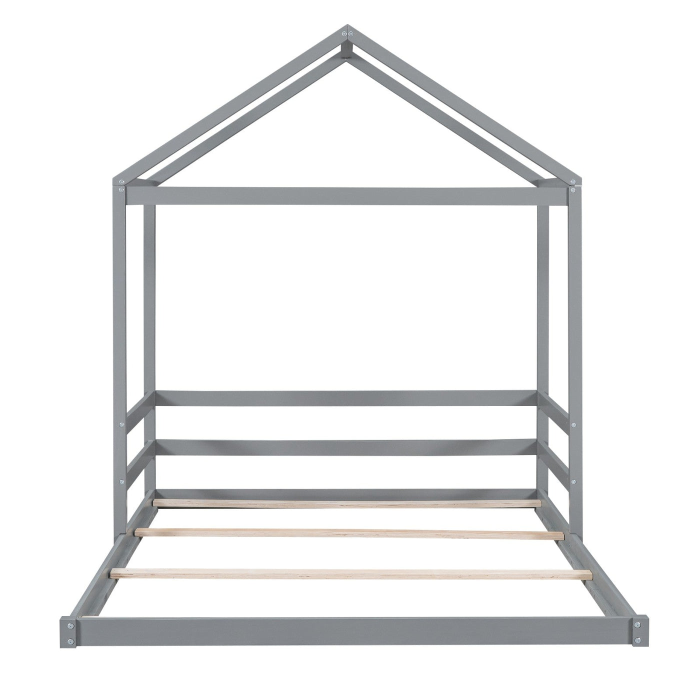 Wood Full Size House Bed With Safety Guardrail For Kids