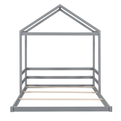 Wood Full Size House Bed With Safety Guardrail For Kids