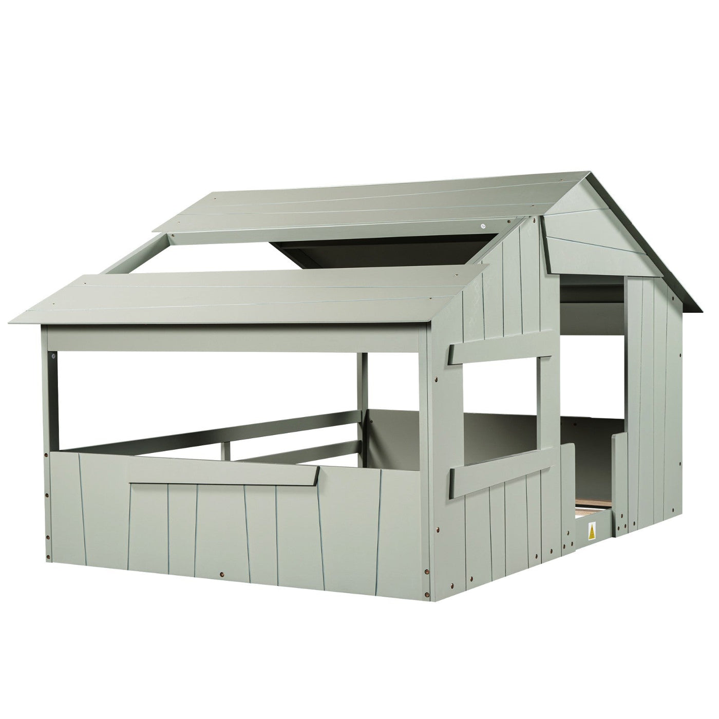 Full-Size House Bed With Roof Window And Safety Guardrail Light