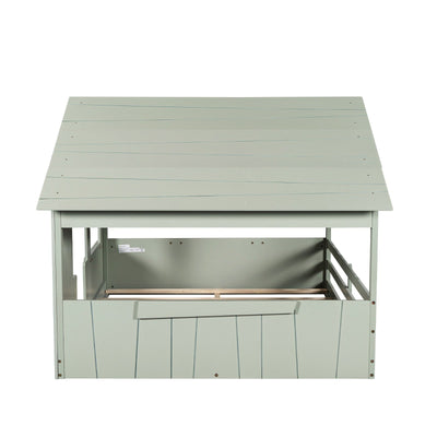 Full-Size House Bed With Roof Window And Safety Guardrail Light