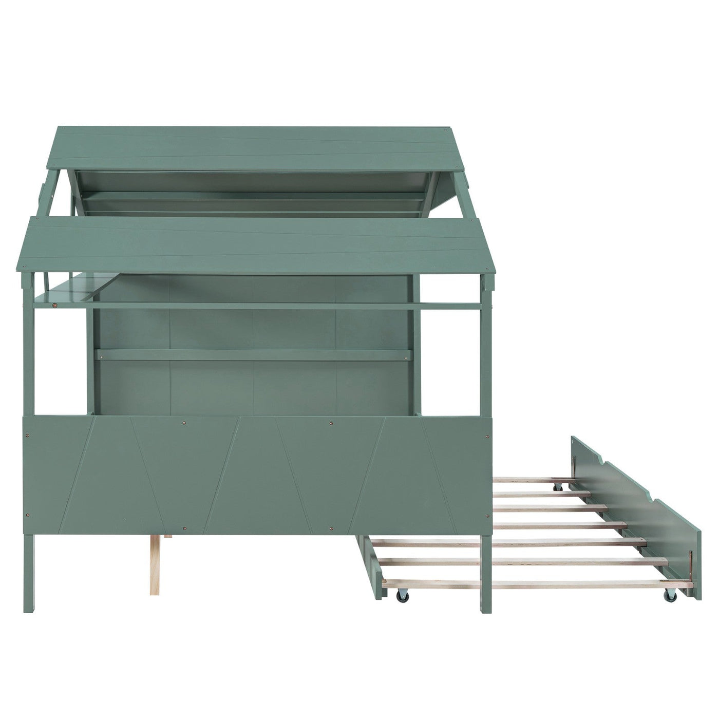 Wood Full Size House Bed With Storage And Twin Trundle