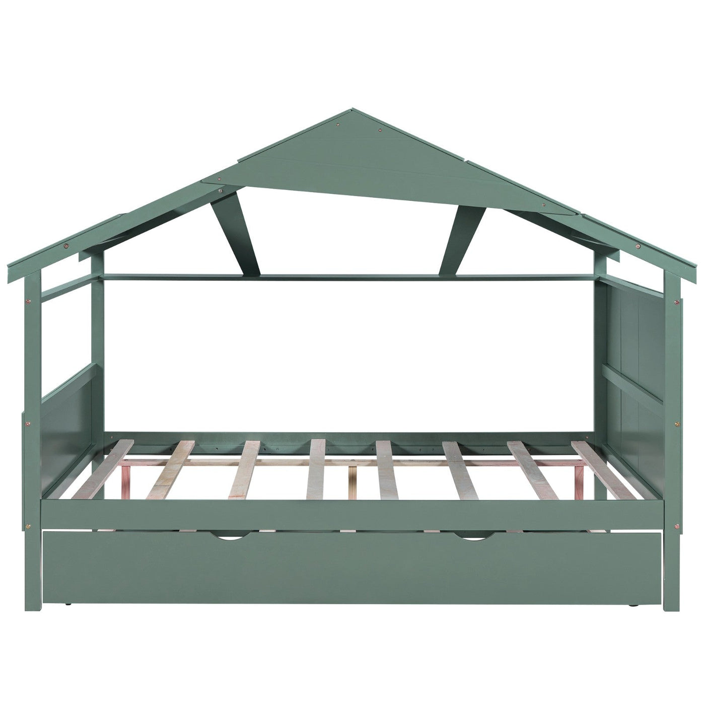 Wood Full Size House Bed With Storage And Twin Trundle
