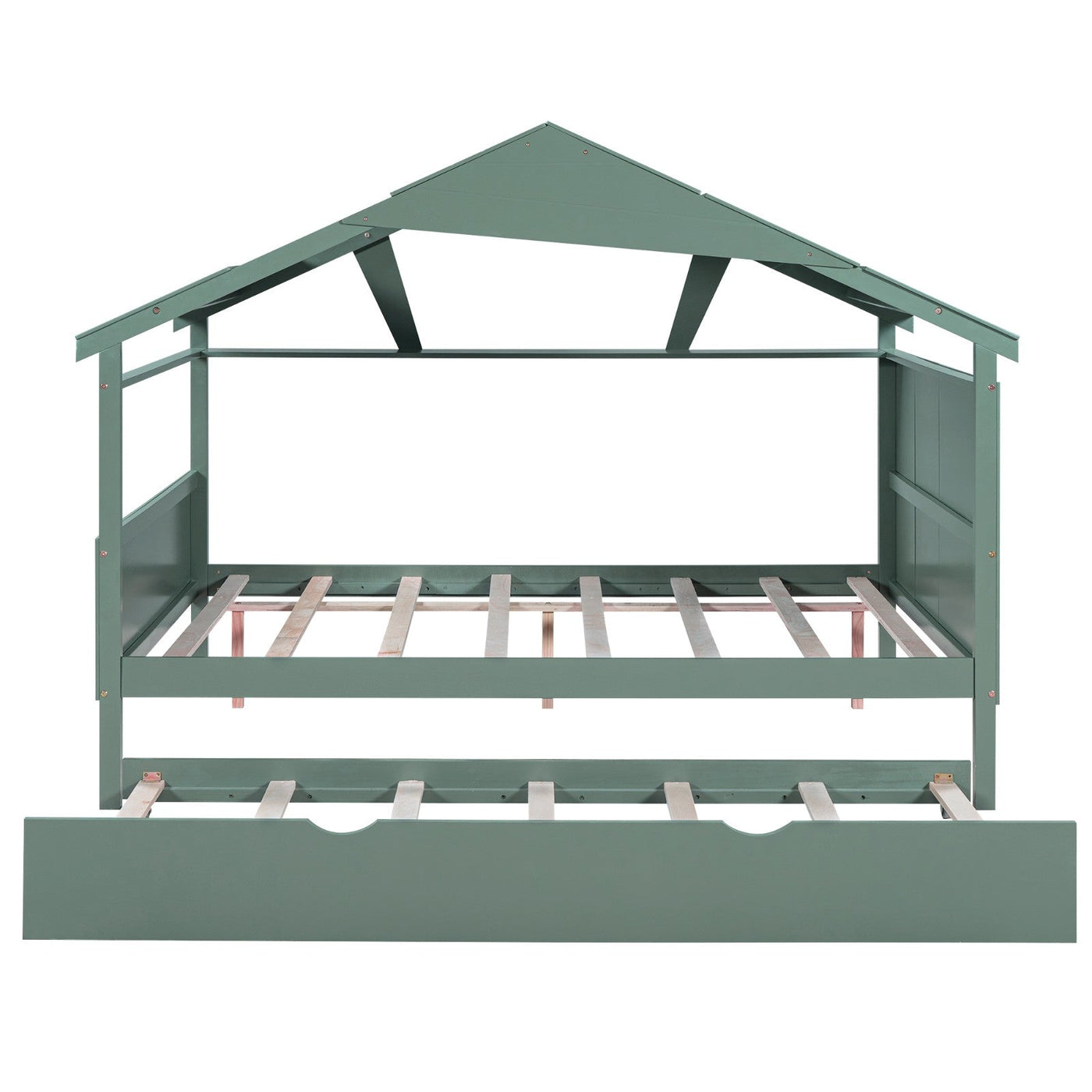 Wood Full Size House Bed With Storage And Twin Trundle