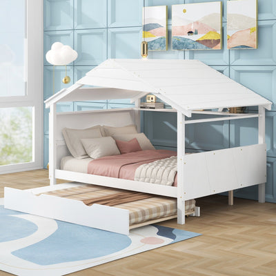 Full Size House Bed With Twin Trundle And Storage Drawer