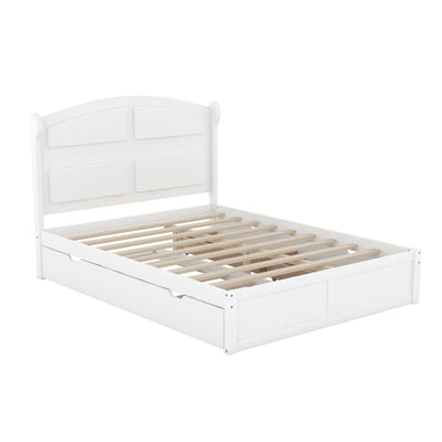Wood Queen Size Platform Bed With Twin Trundle And Two Drawers