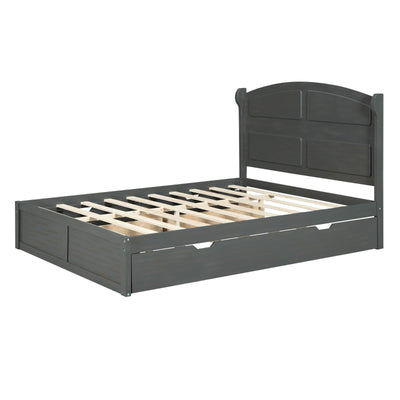 Wood Queen Size Platform Bed With Twin Trundle And Two Drawers