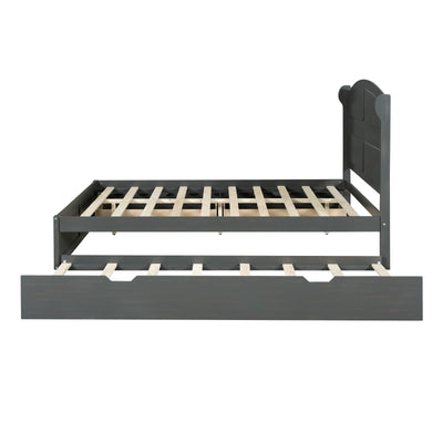 Wood Queen Size Platform Bed With Twin Trundle And Two Drawers