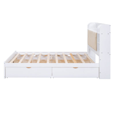 Queen Size Platform Bed With Storage Shelves And Four Drawers