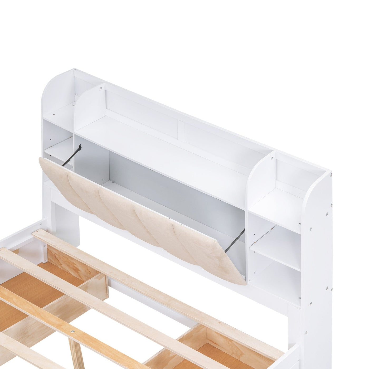 Queen Size Platform Bed With Storage Shelves And Four Drawers