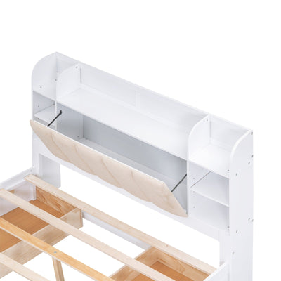 Queen Size Platform Bed With Storage Shelves And Four Drawers