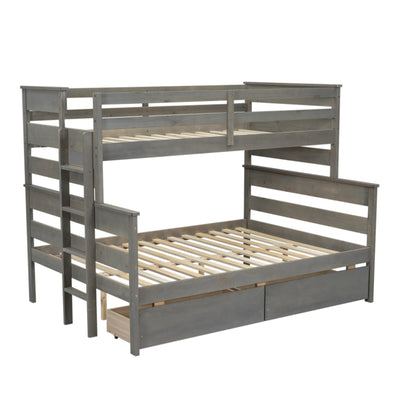 Wood Twin Over Full Bunk Bed With Storage Drawers