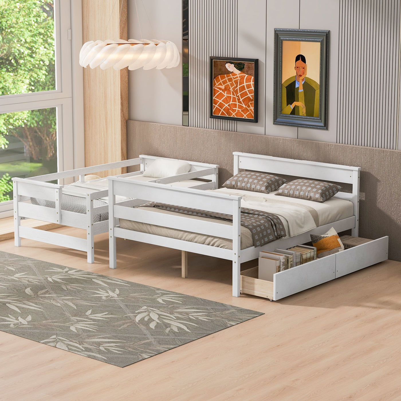 Wood Twin Over Full Bunk Bed With Storage Drawers