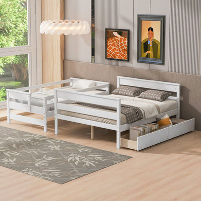 Wood Twin Over Full Bunk Bed With Storage Drawers