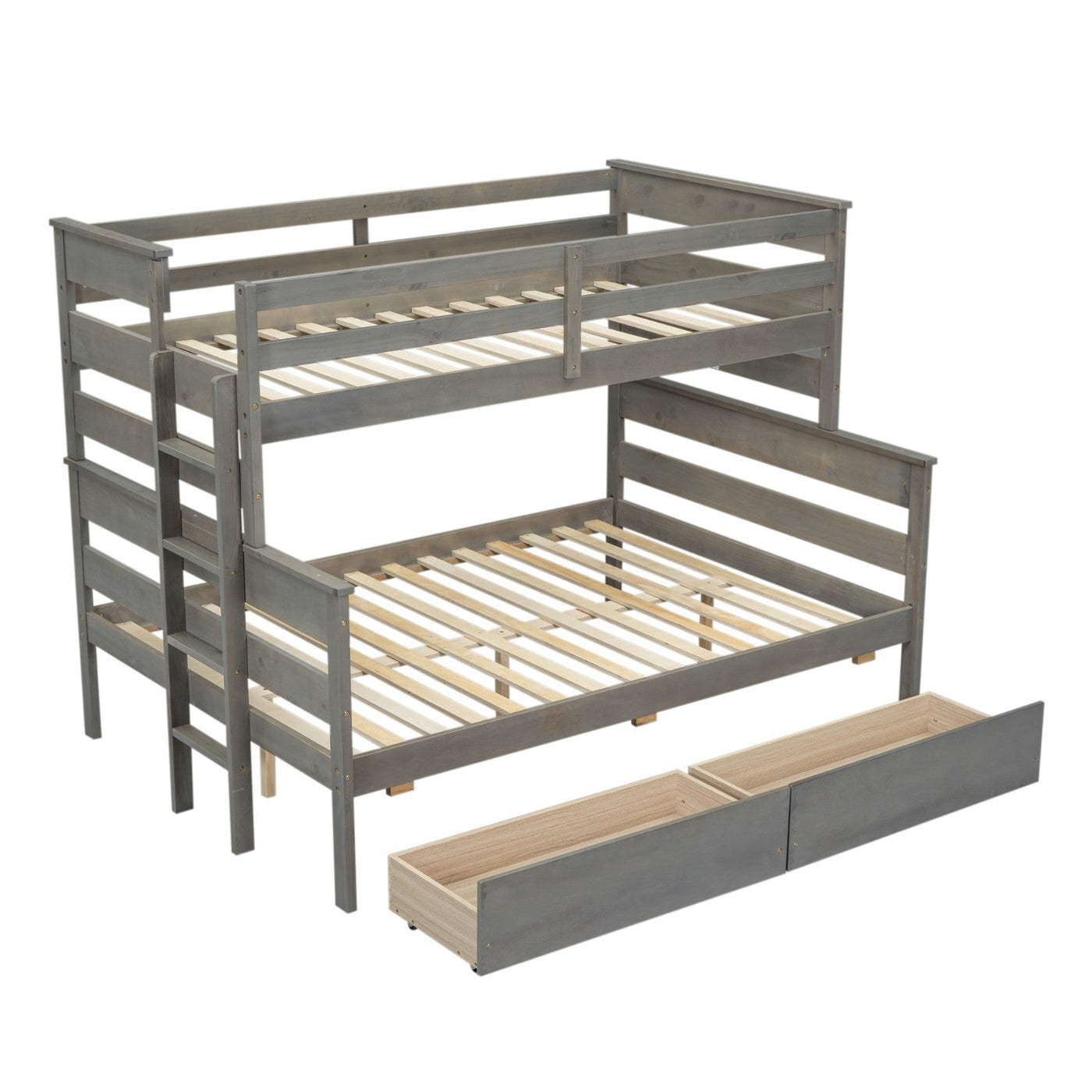 Wood Twin Over Full Bunk Bed With Storage Drawers