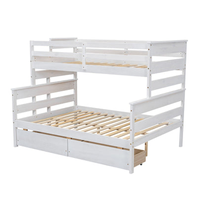 Wood Twin Over Full Bunk Bed With Storage Drawers