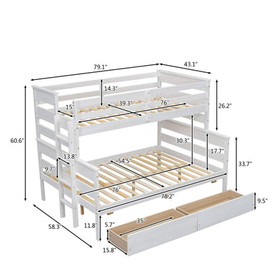 Wood Twin Over Full Bunk Bed With Storage Drawers