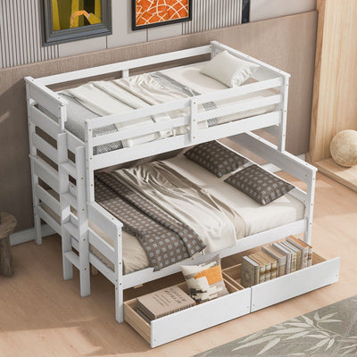 Wood Twin Over Full Bunk Bed With Storage Drawers