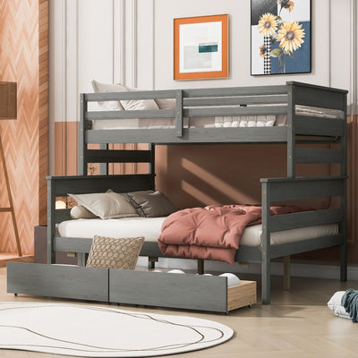 Wood Twin Over Full Bunk Bed With Storage Drawers