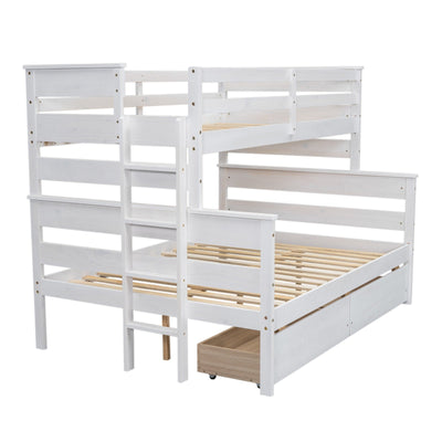 Wood Twin Over Full Bunk Bed With Storage Drawers