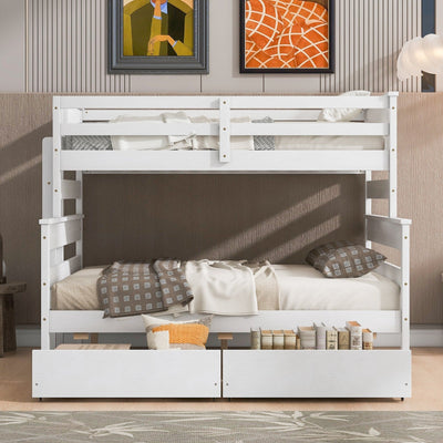 Wood Twin Over Full Bunk Bed With Storage Drawers