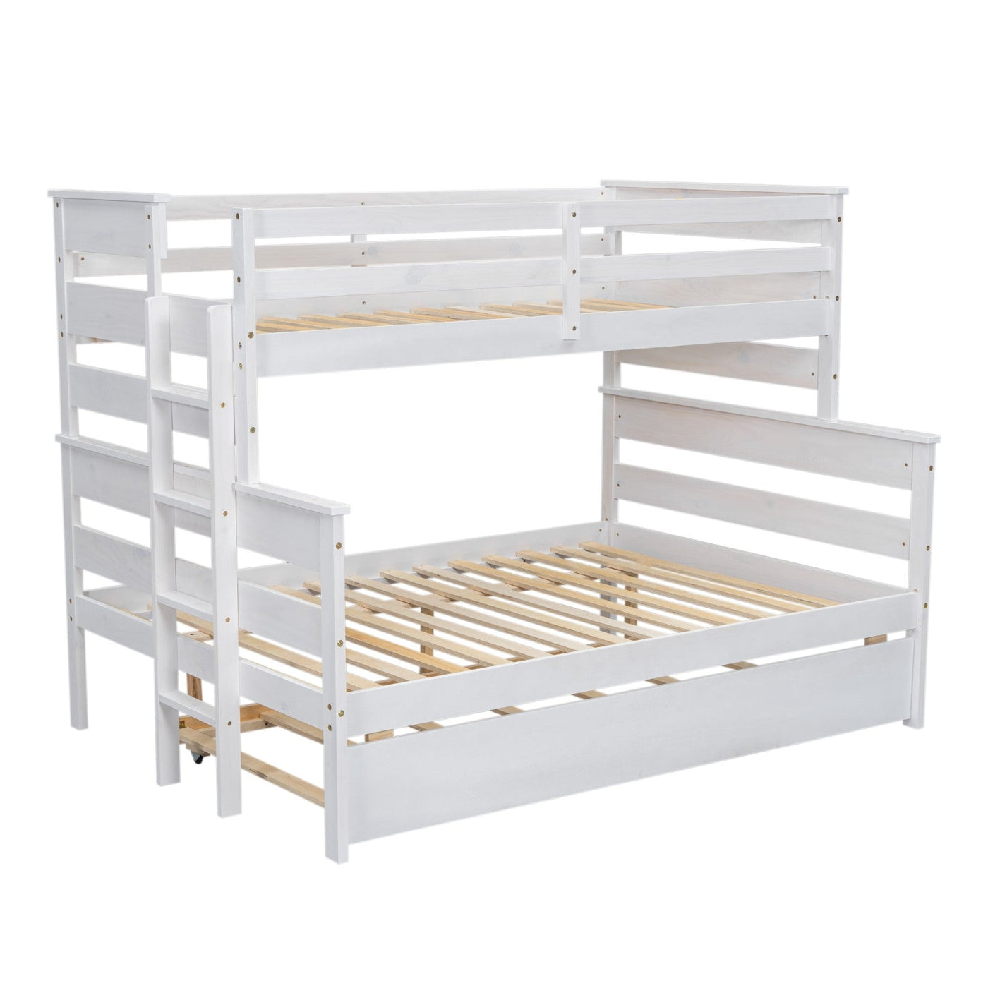 Wood Twin Over Full Bunk Bed With Twin Size Trundle Storage
