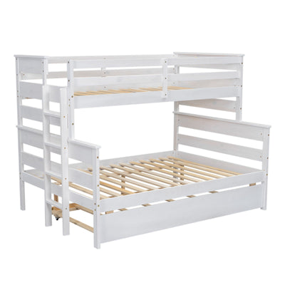 Wood Twin Over Full Bunk Bed With Twin Size Trundle Storage