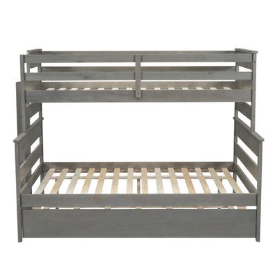 Wood Twin Over Full Bunk Bed With Twin Size Trundle Storage