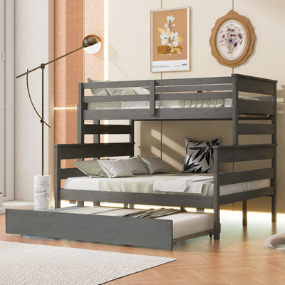 Wood Twin Over Full Bunk Bed With Twin Size Trundle Storage