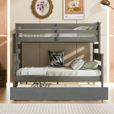 Wood Twin Over Full Bunk Bed With Twin Size Trundle Storage