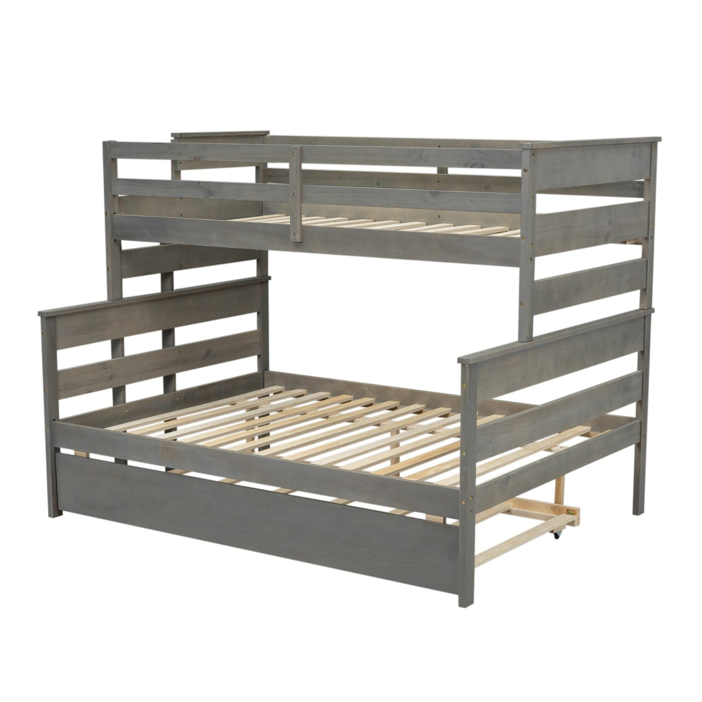 Wood Twin Over Full Bunk Bed With Twin Size Trundle Storage