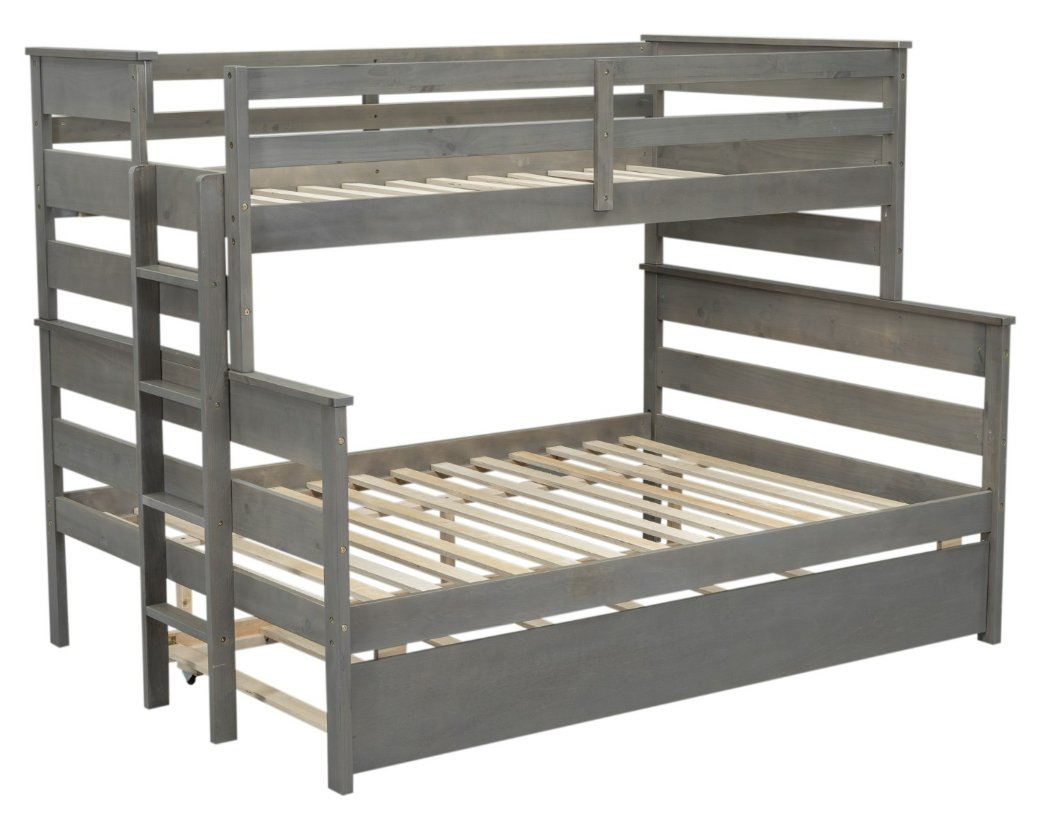 Wood Twin Over Full Bunk Bed With Twin Size Trundle Storage