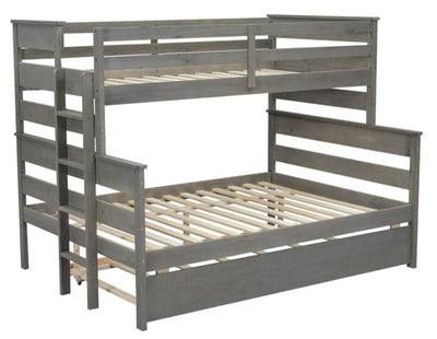 Wood Twin Over Full Bunk Bed With Twin Size Trundle Storage